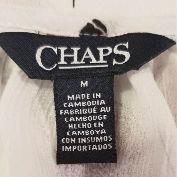 Chaps White & Pink Floral 3/4 Ruffle Sleeve Keyhole Chiffon Blouse Size M - Picture 5 of 6